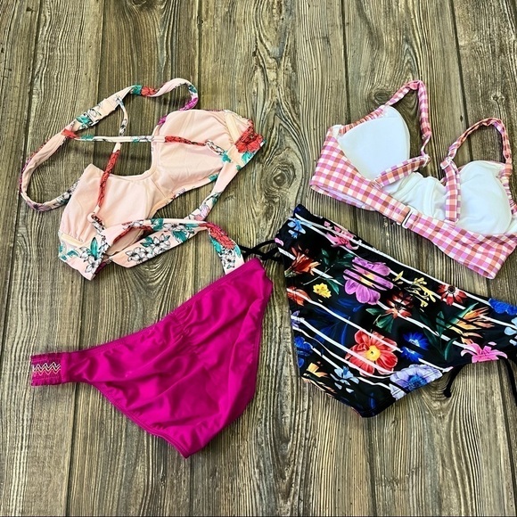 2 Bikinis Small Pink Floral Gingham Xhilaration Mossimo Kona Sol - Picture 2 of 9